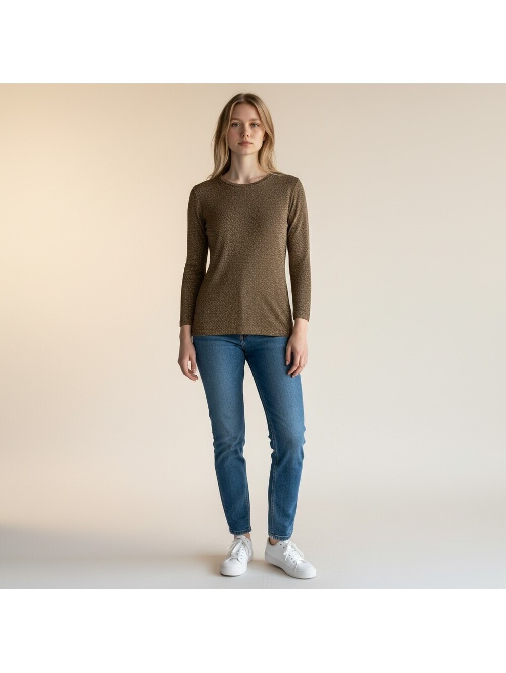 Cervelle Top Women S Small Brown Metallic Long Sleeve Stretch Pullover Casual